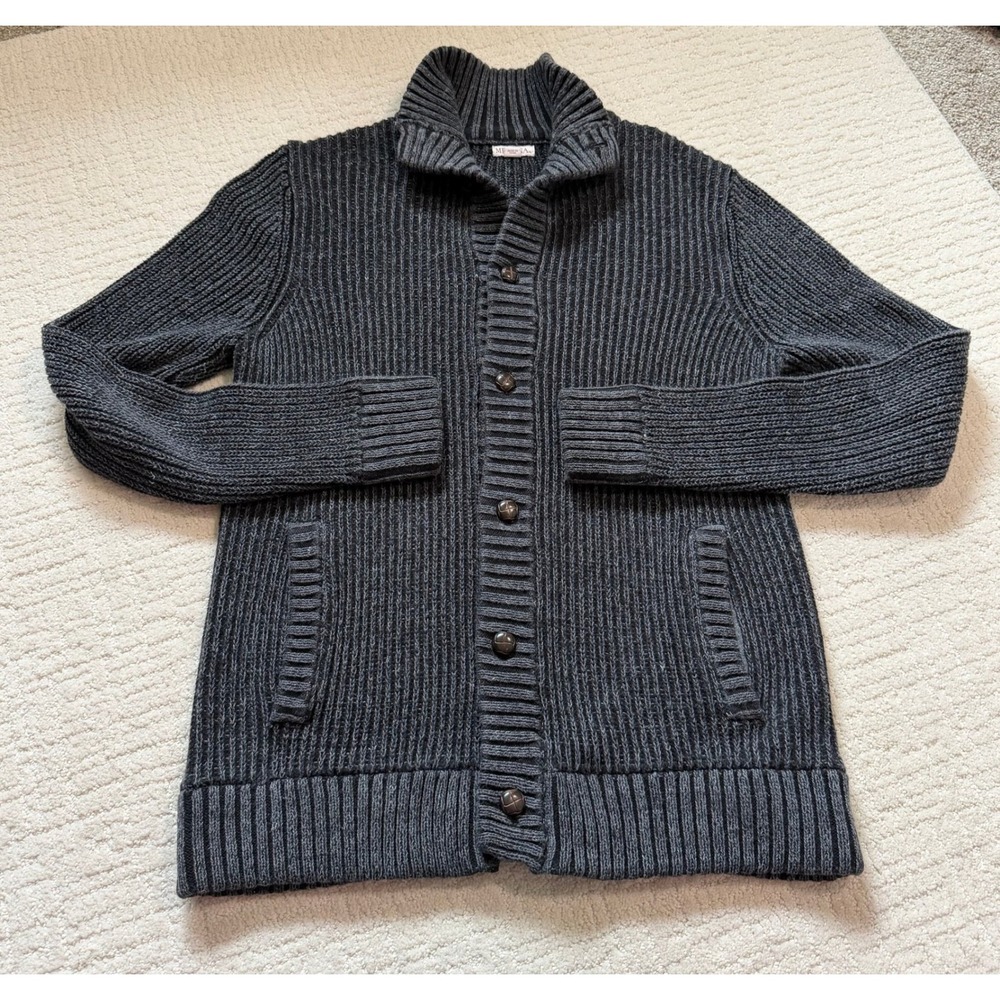 Merona Gray Ribbed Button Front 100% Cotton Cardigan Sweater M Heavy Knit Cozy